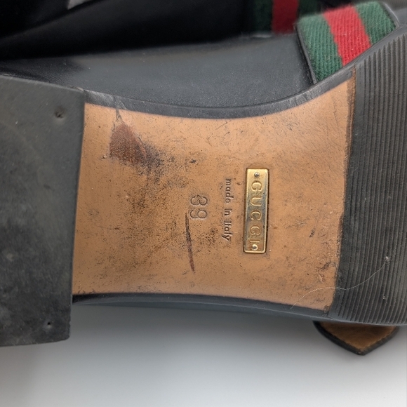 Gucci Peyton GG Web Stripe Loafers 39 / US 9 Black Leather Slip On Shoes - Picture 6 of 10